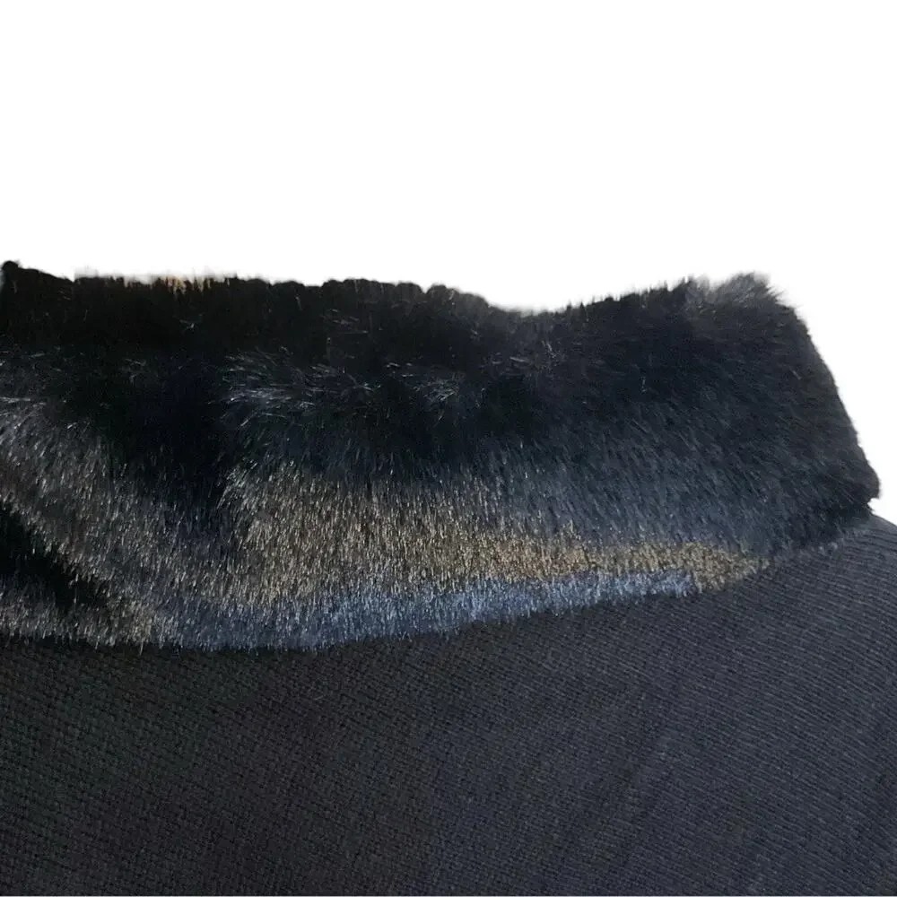 Talbots Black Faux Fur Trim Asymmetrical Hem Cape Poncho Women XS/S Formal Wear - Picture 8 of 14